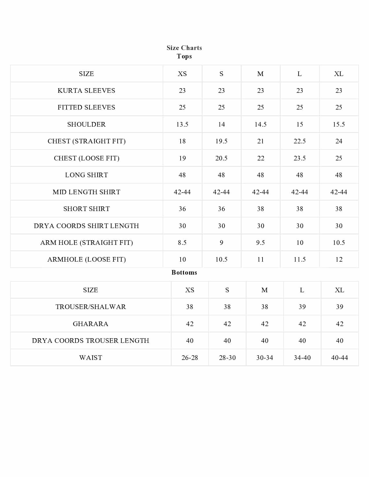 Size Chart
