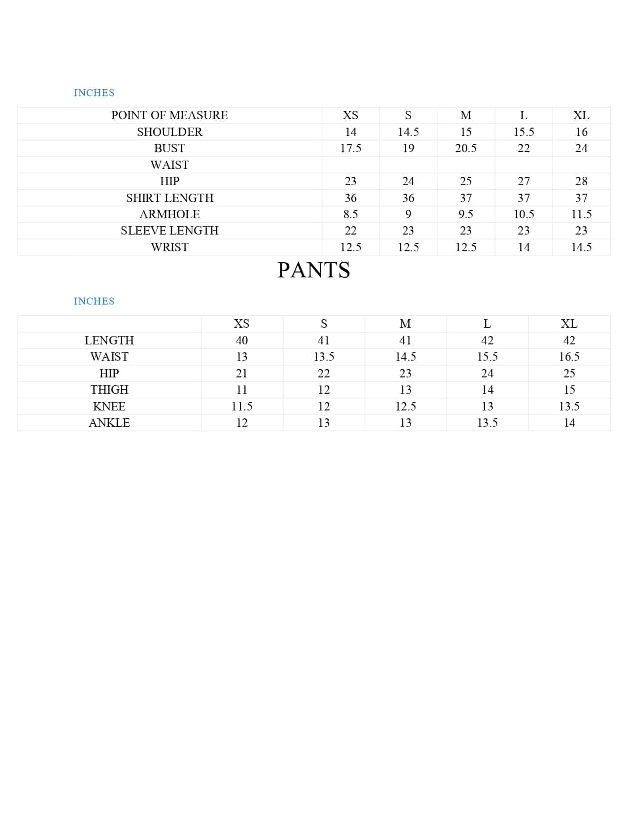 Size Chart