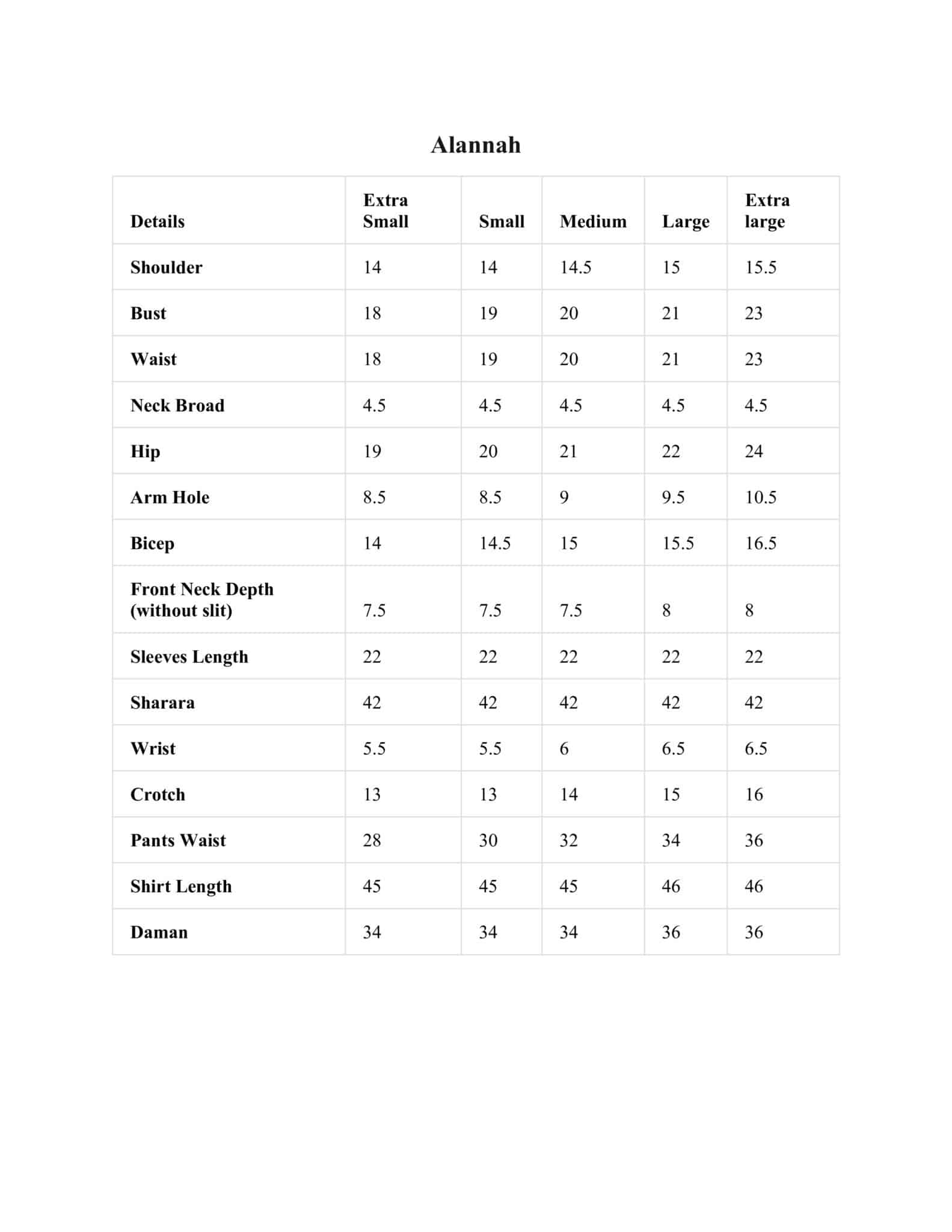 Size Chart