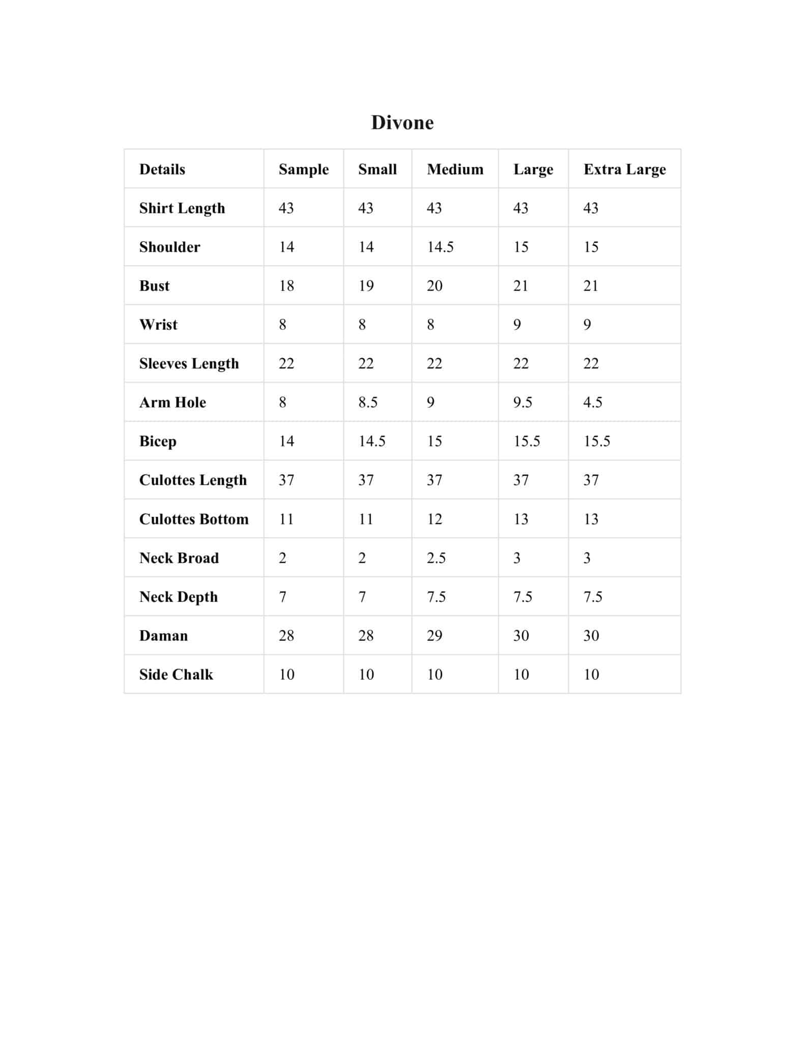 Size Chart
