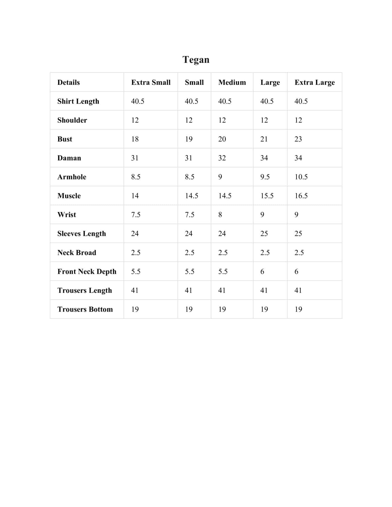 Size Chart