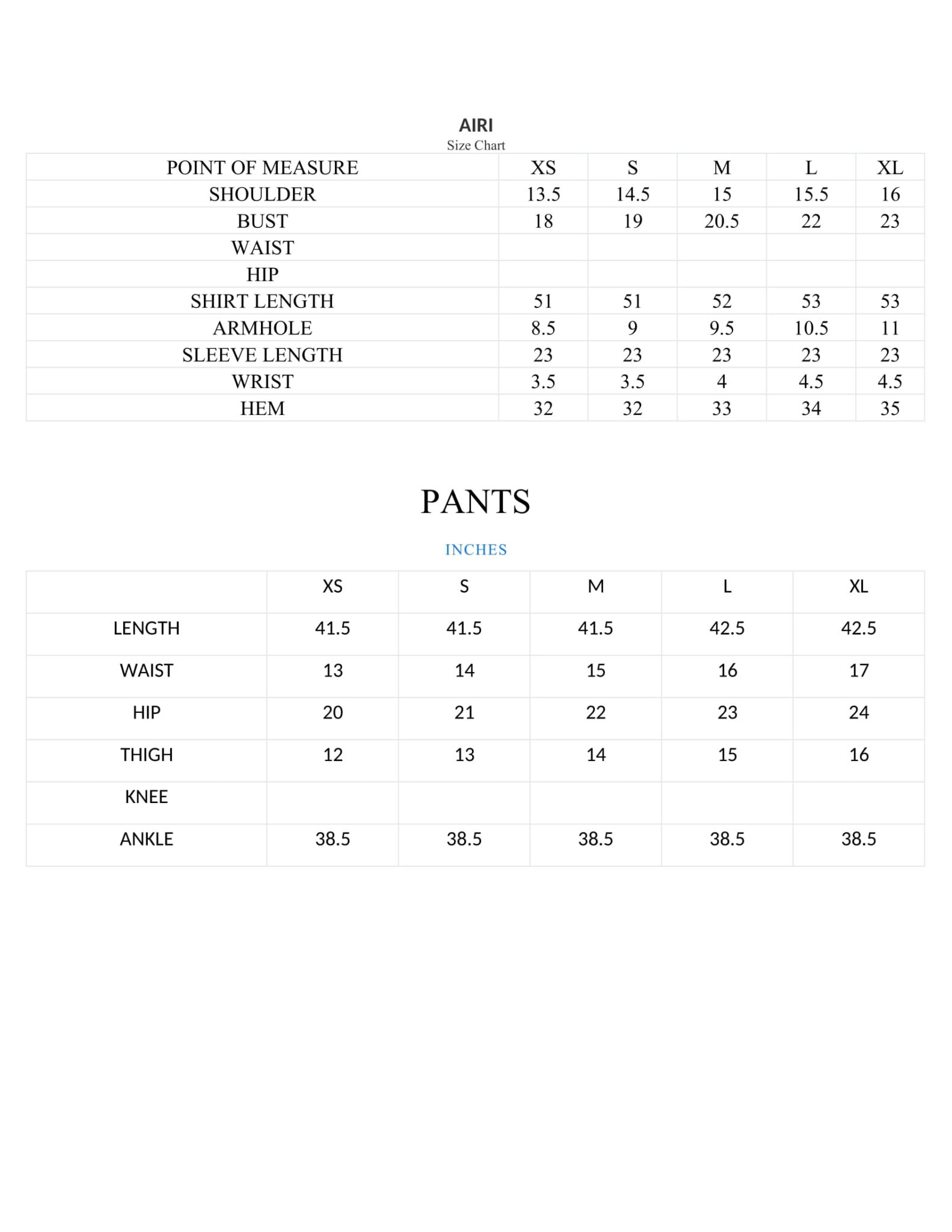 Size Chart