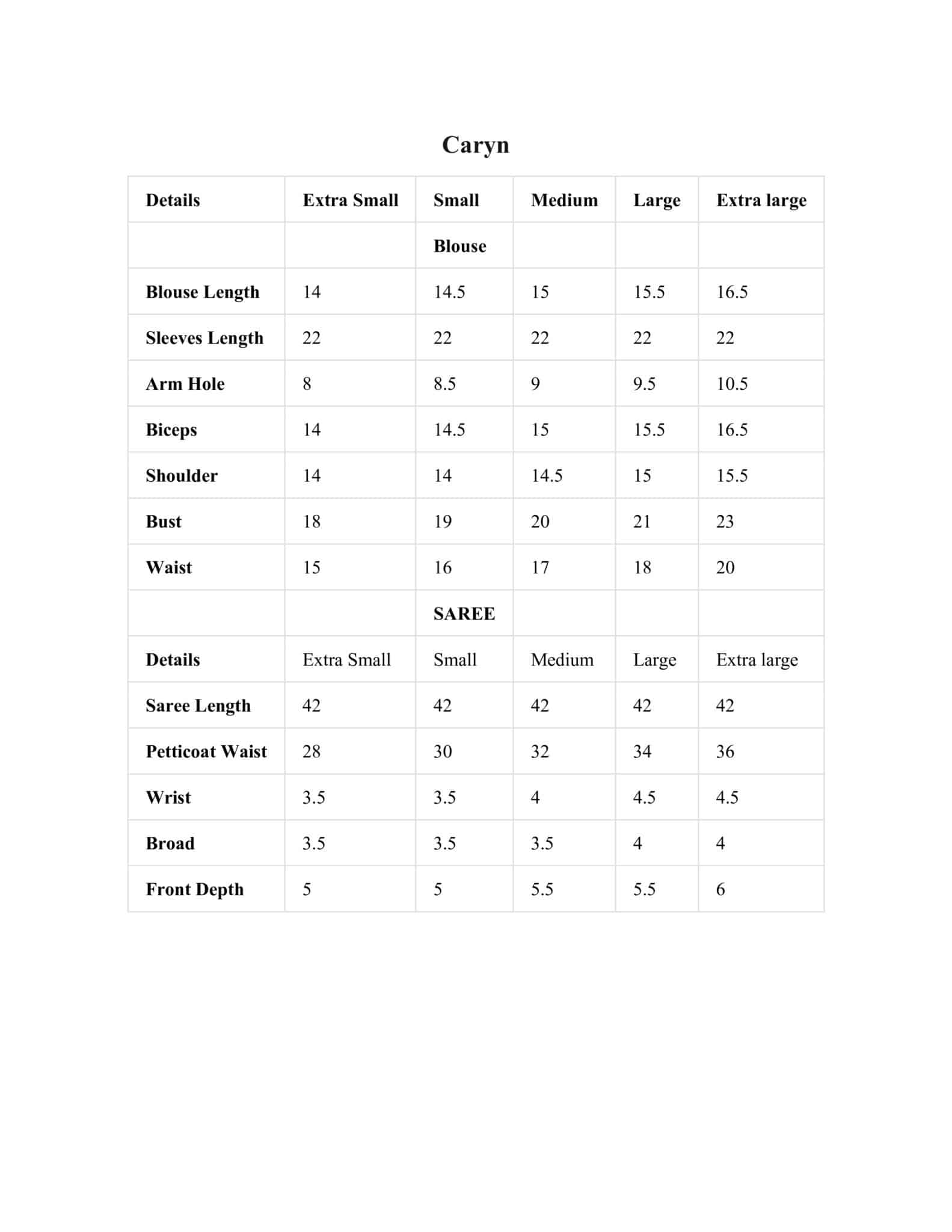 Size Chart