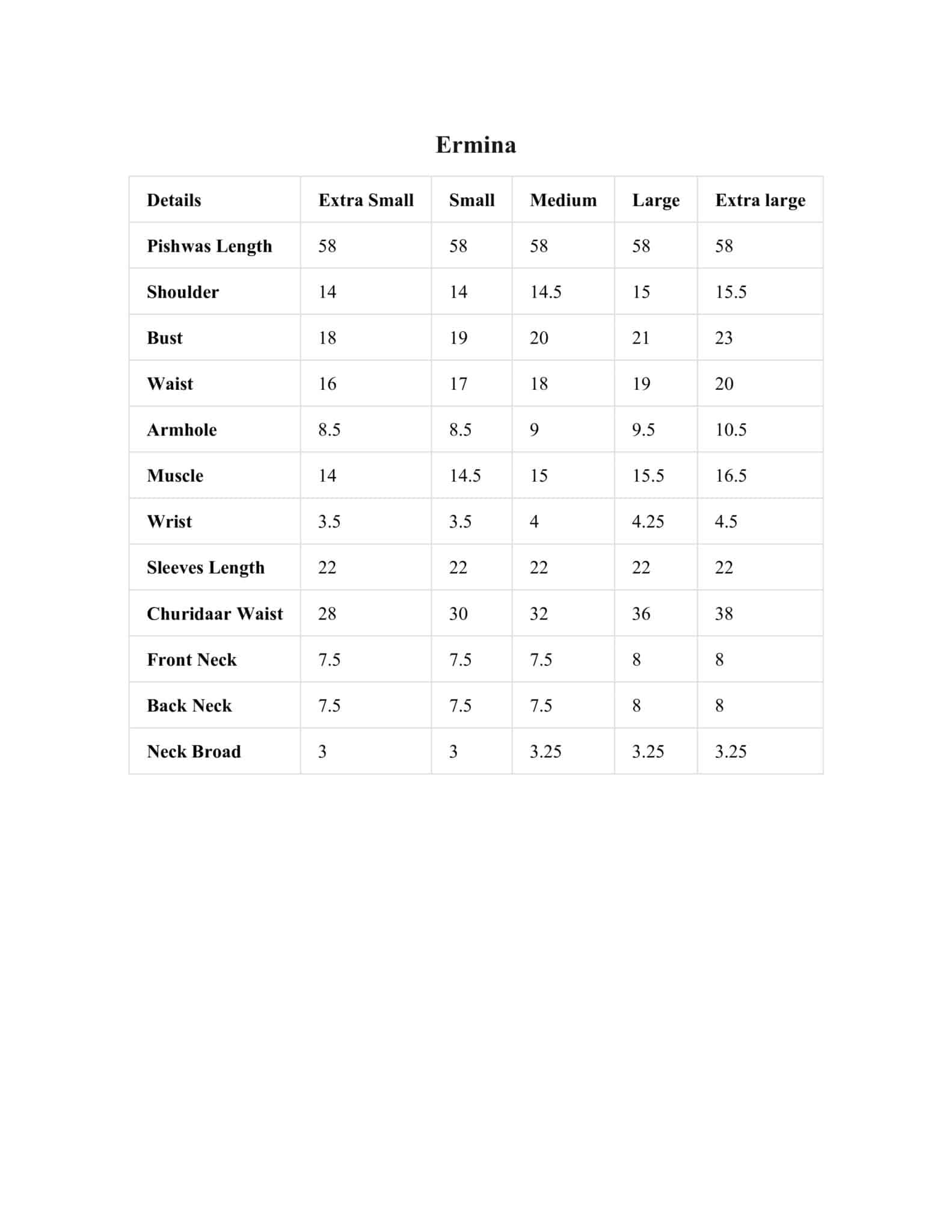 Size Chart