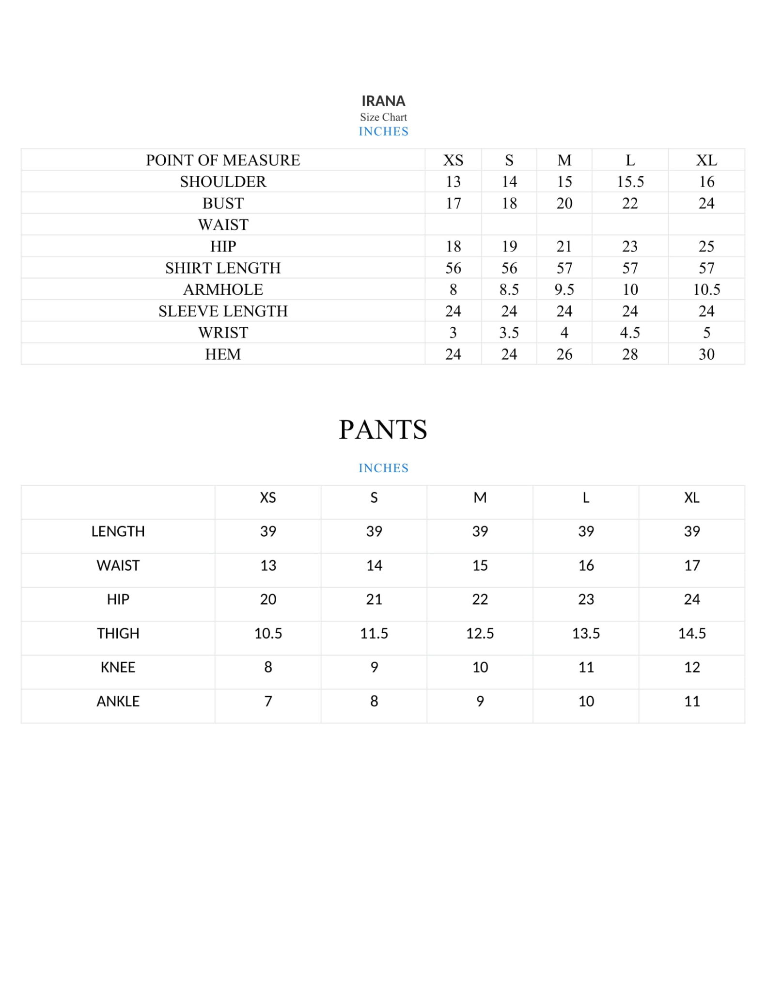 Size Chart