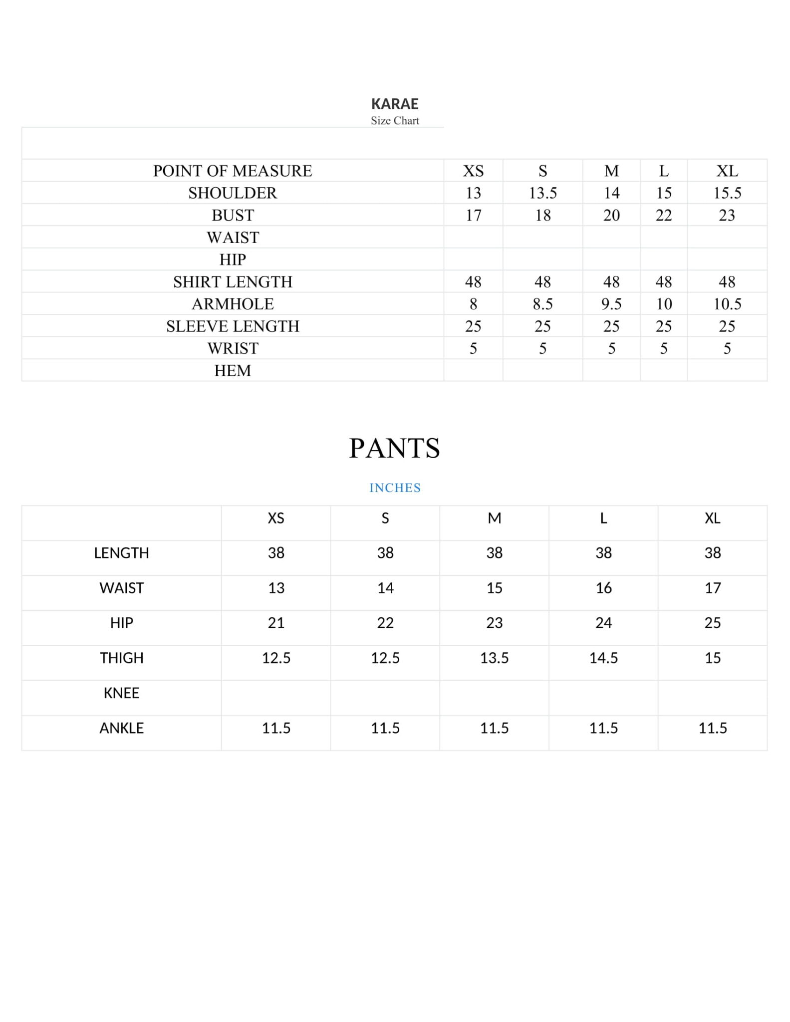 Size Chart