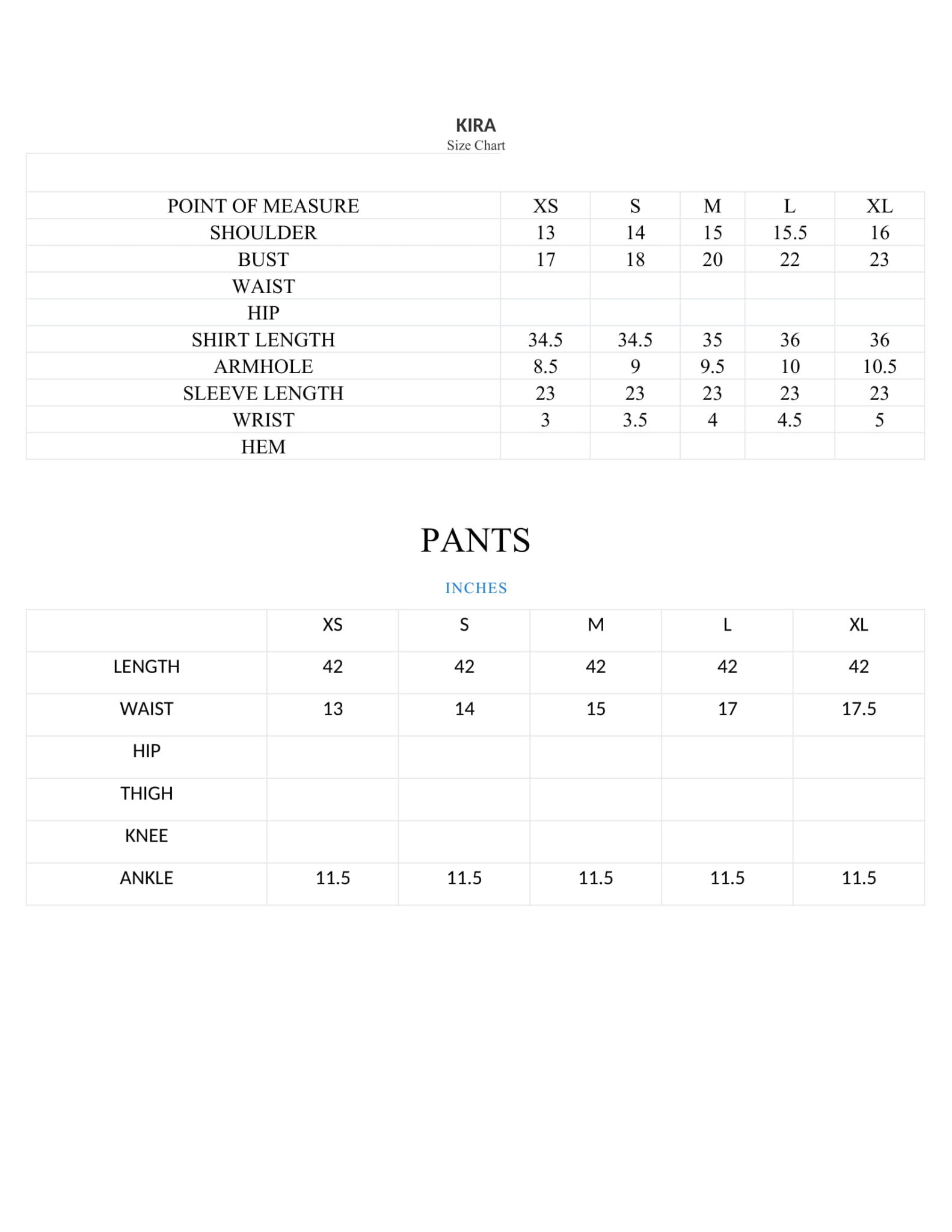 Size Chart