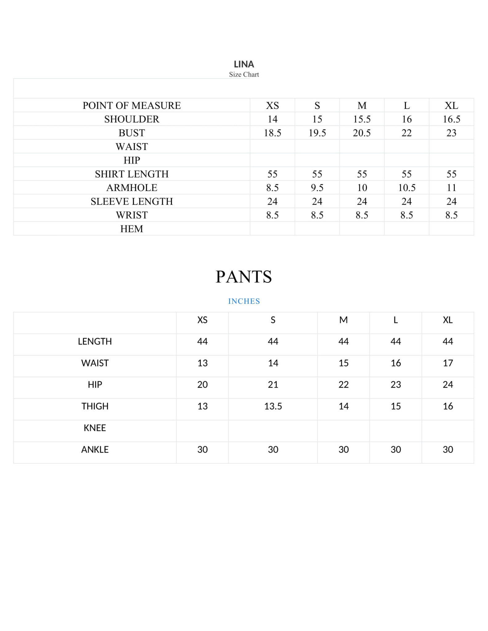 Size Chart