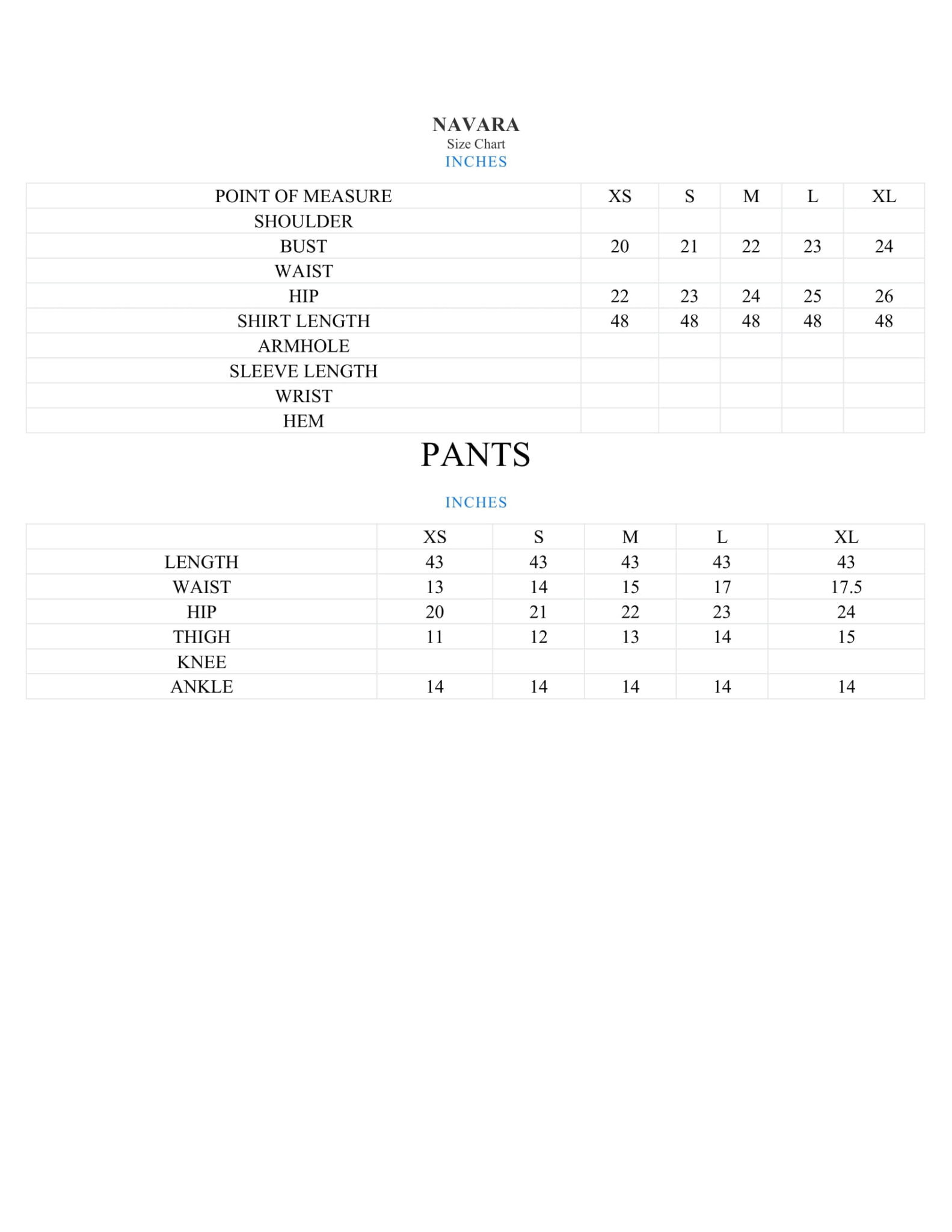 Size Chart