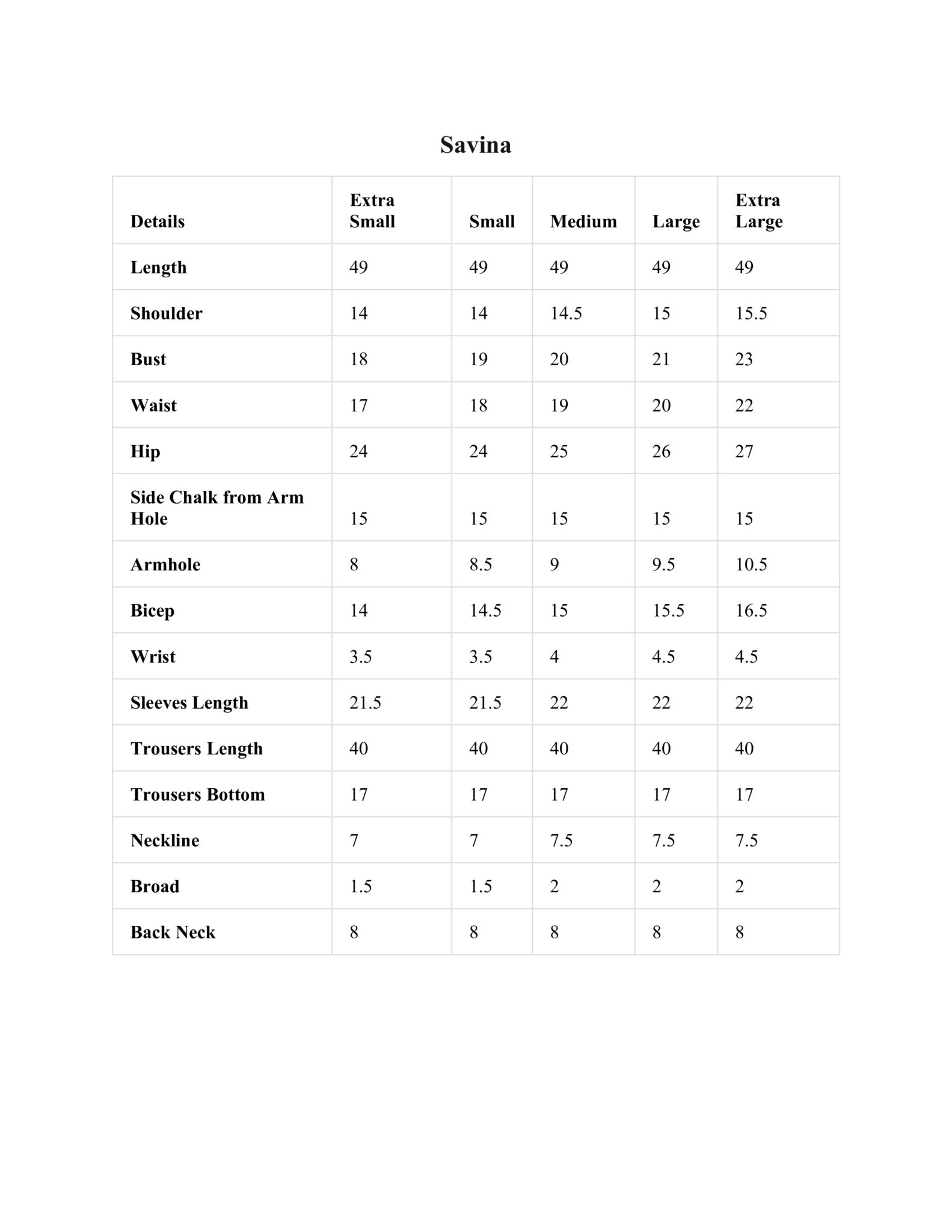 Size Chart