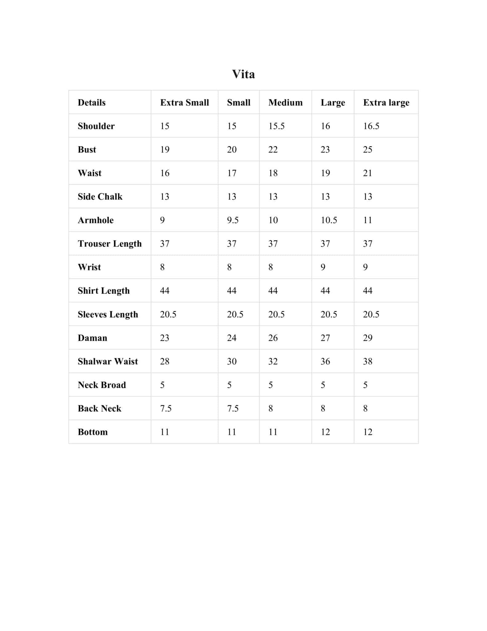Size Chart