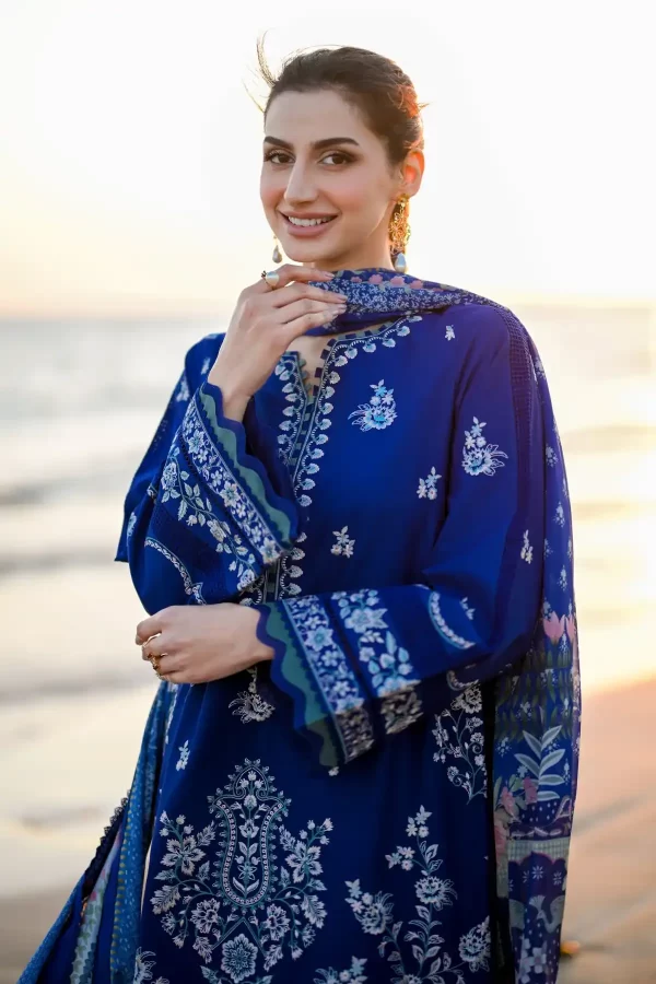 Zahra 2- Fresh Sapphire Luxury Embroidered Lawn Set - Image 2