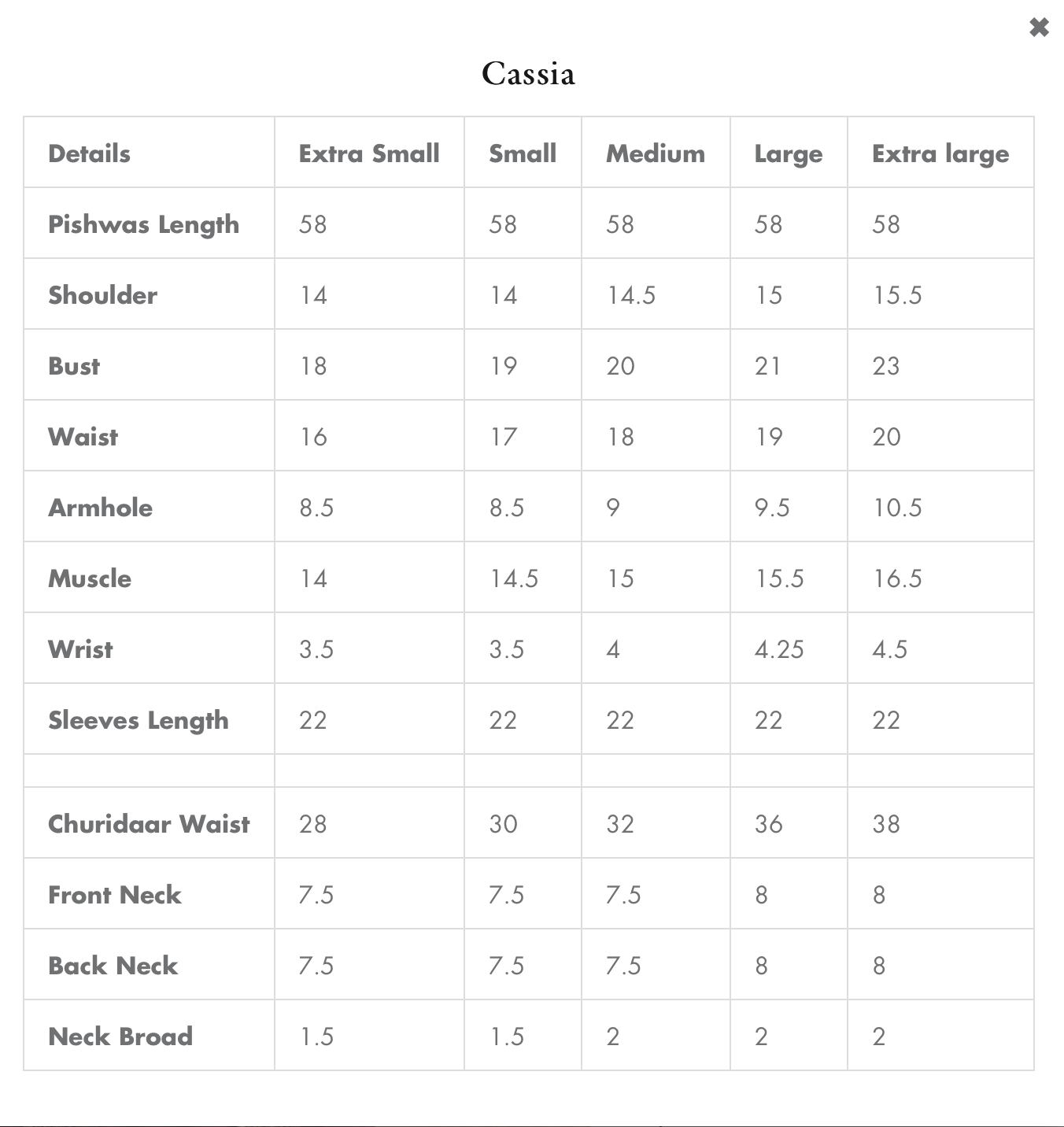 Size Chart