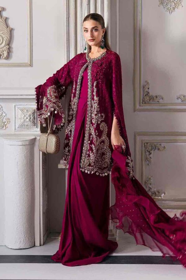Embroidered Chiffon- Magenta - Image 3