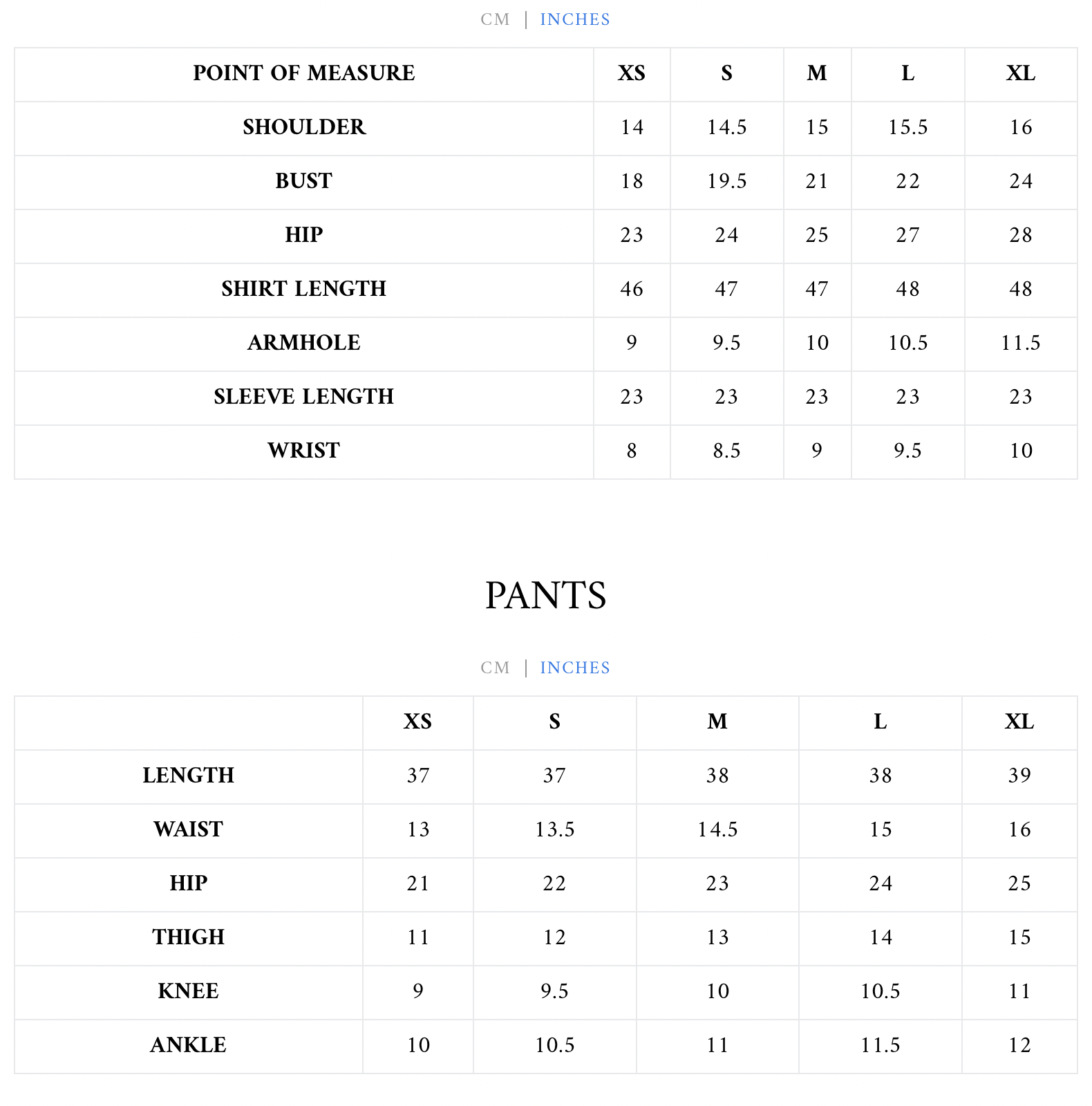 Size Chart