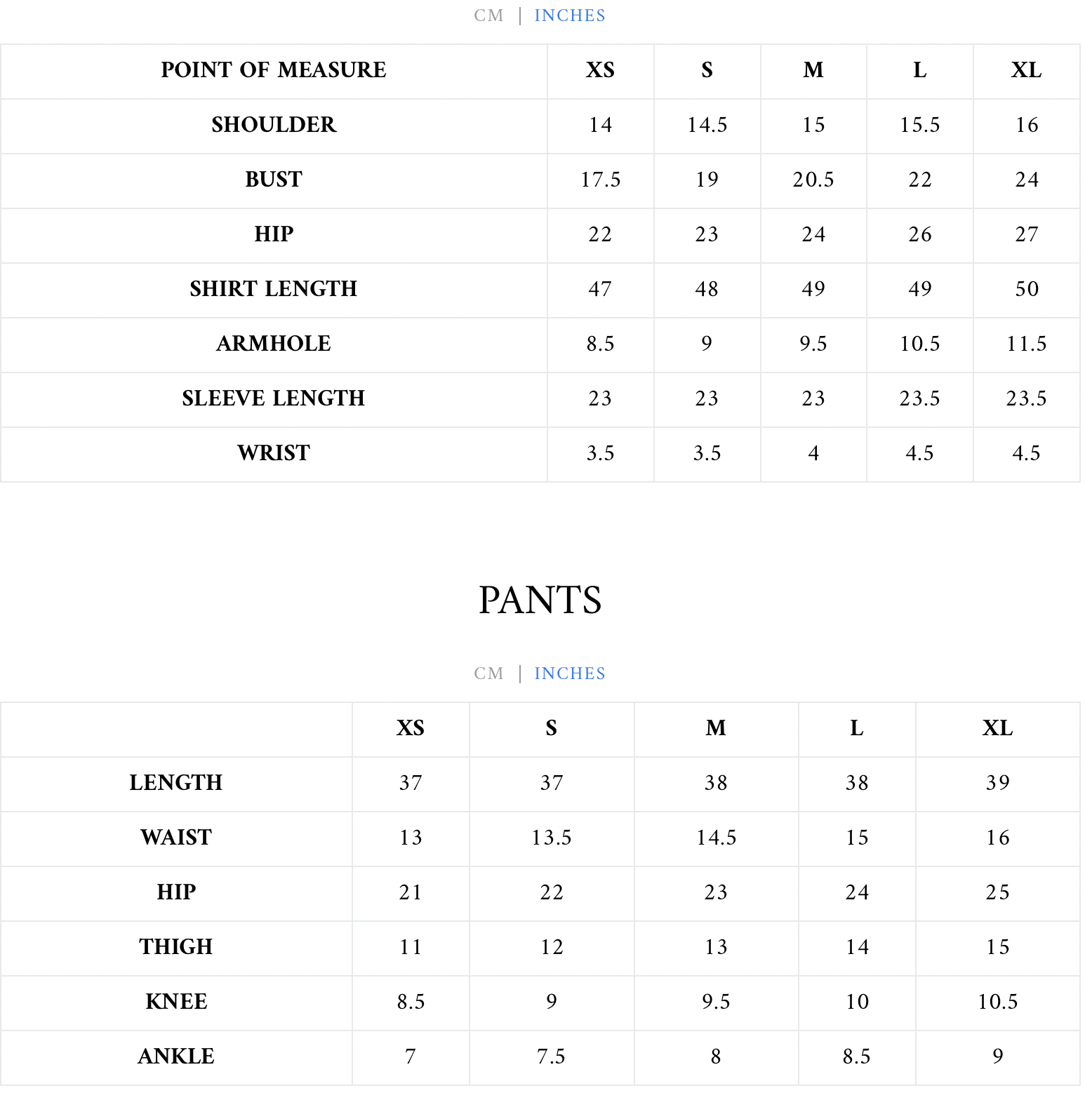 Size Chart