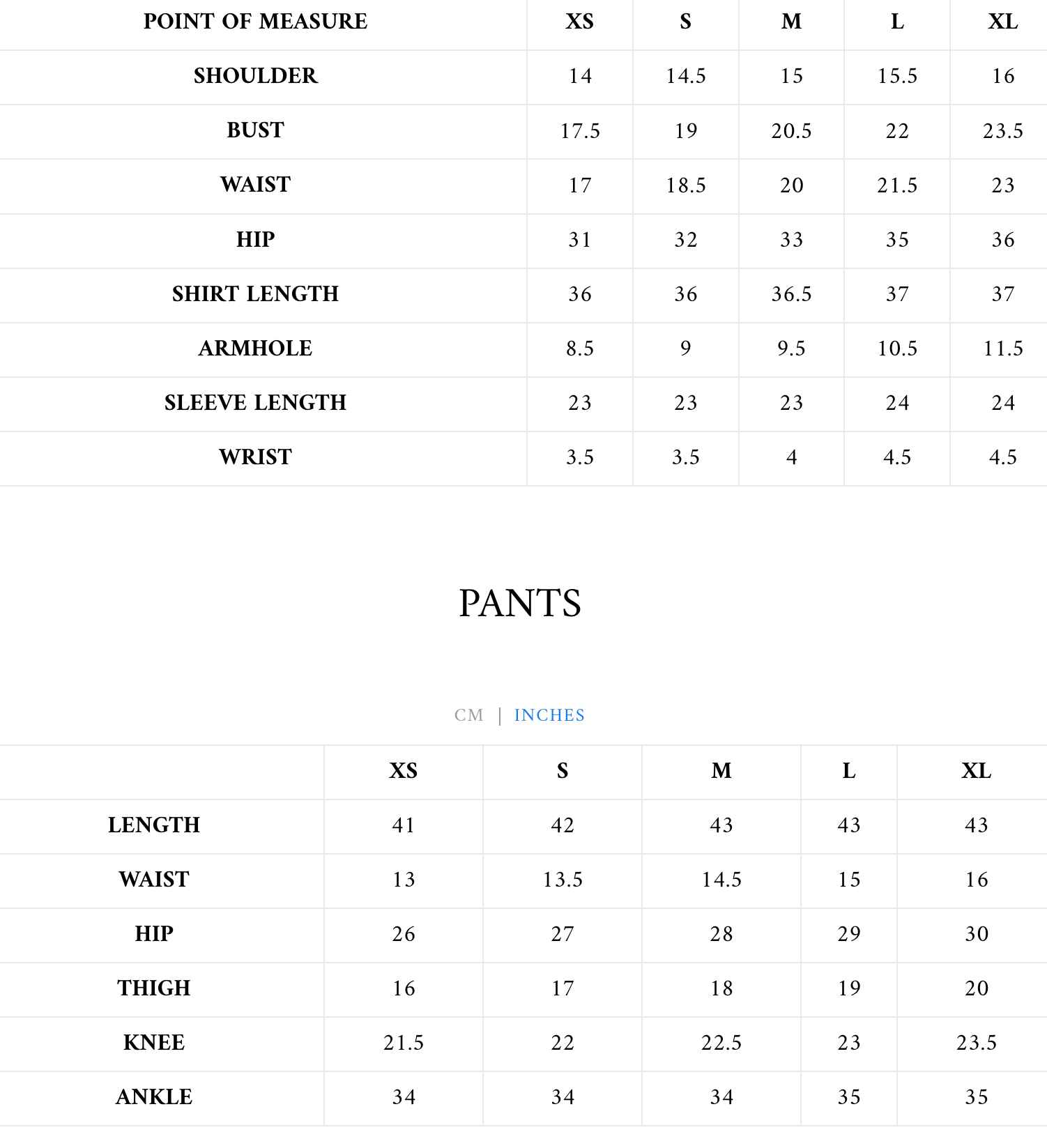 Size Chart
