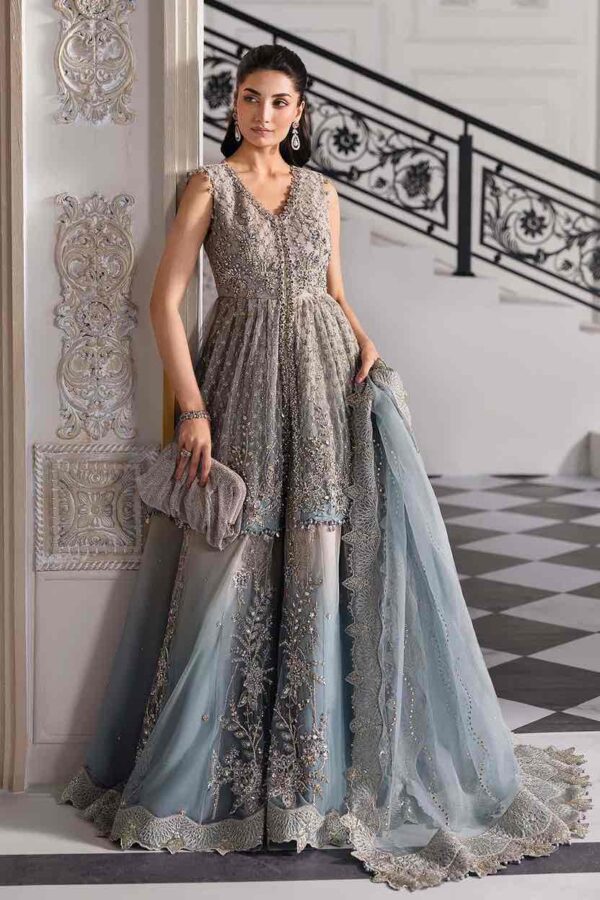 Embroidered Chiffon- Coffe to Aqua - Image 2