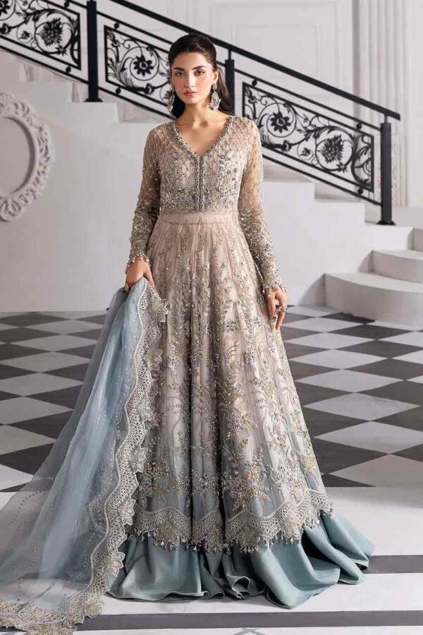 Embroidered Chiffon- Coffe to Aqua - Image 3