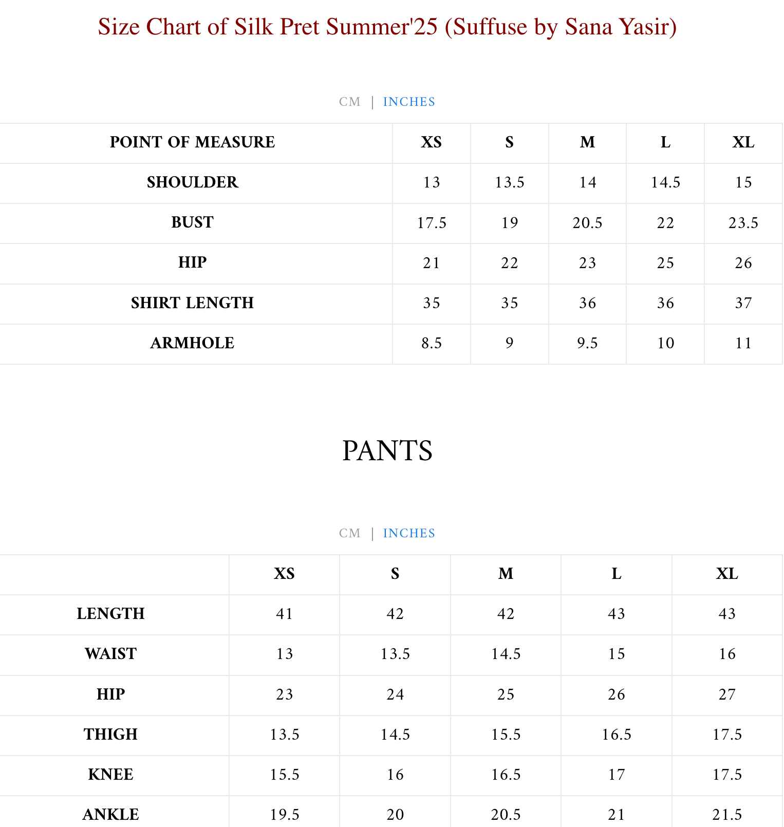 Size Chart
