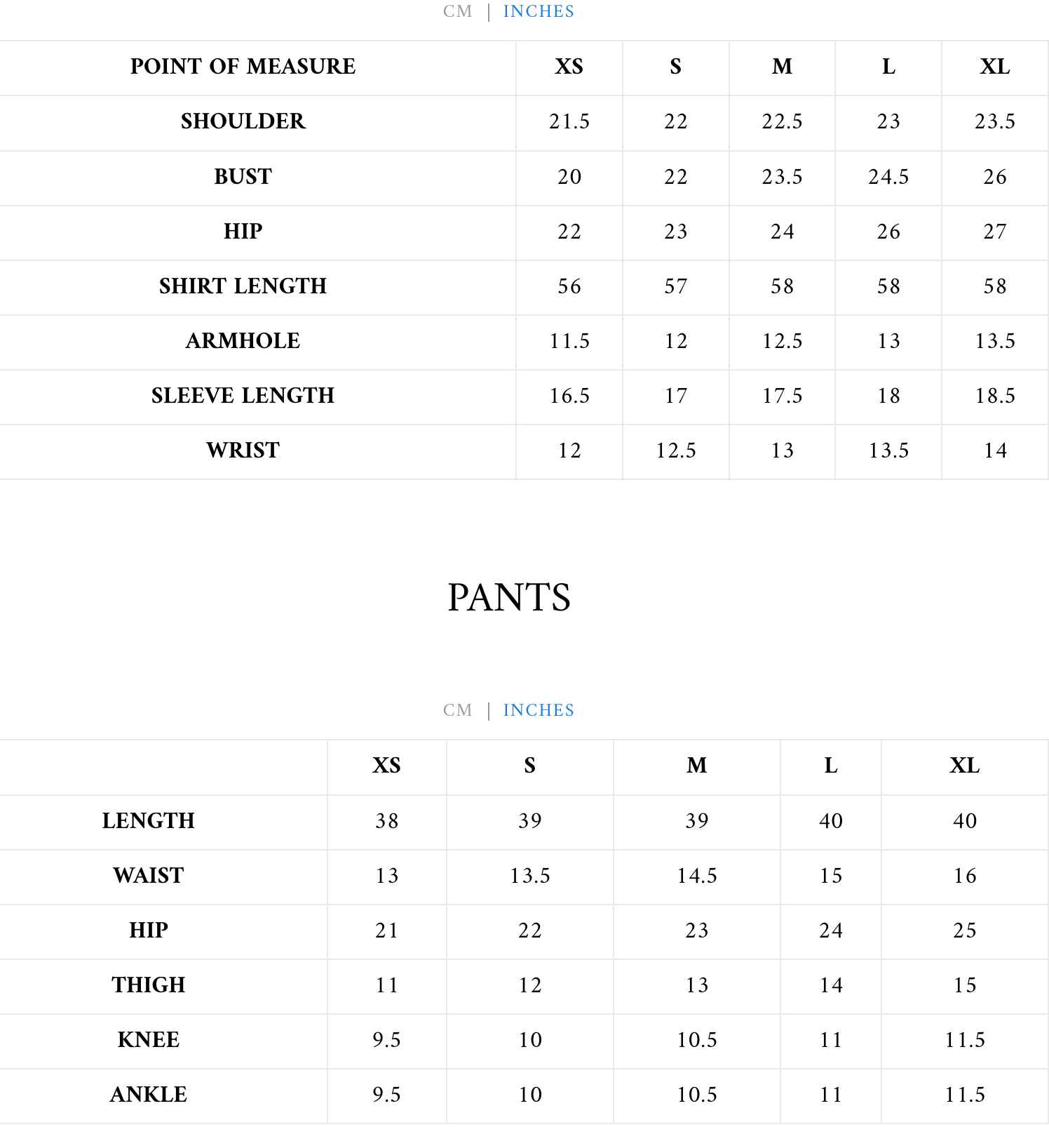 Size Chart