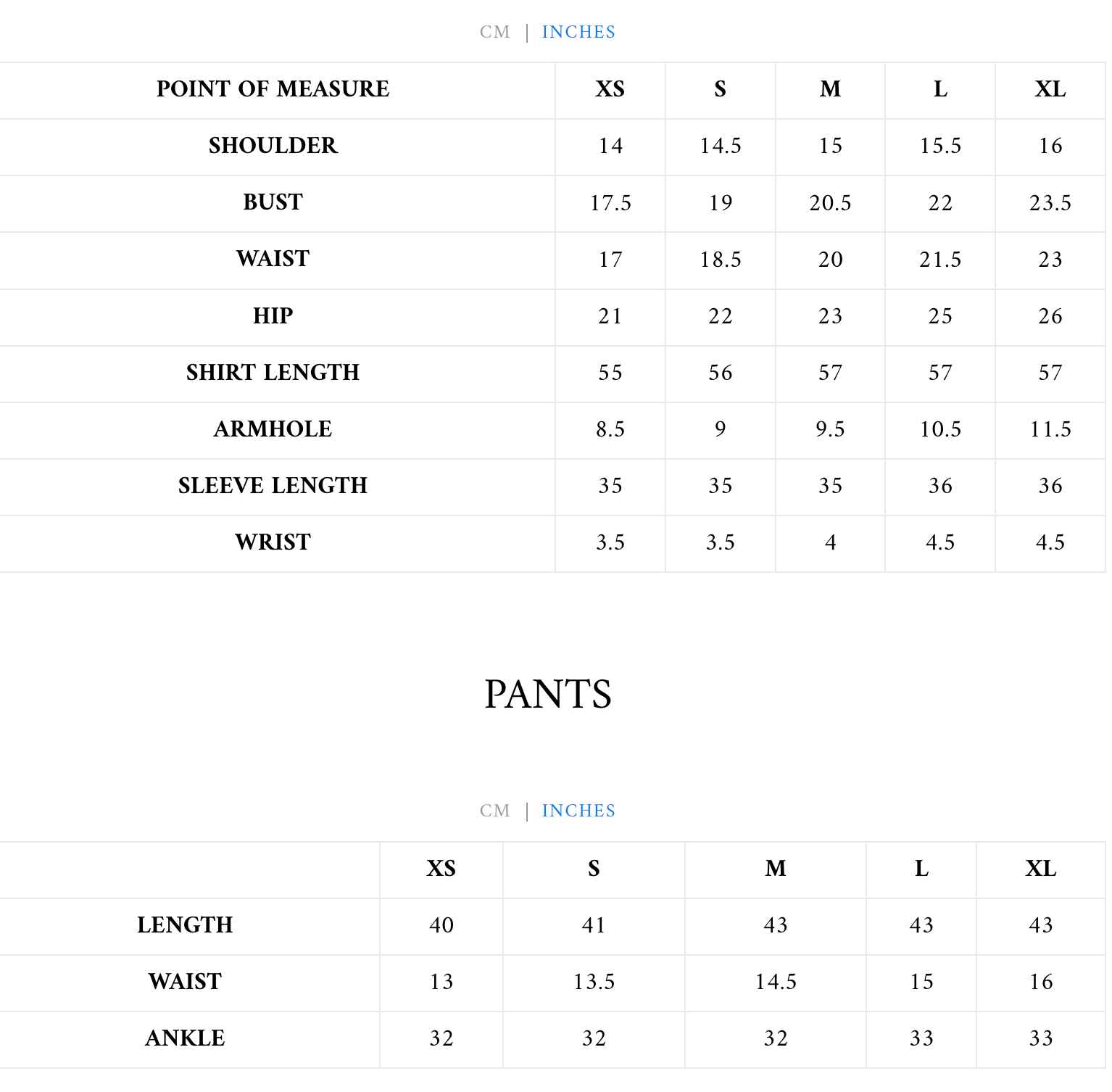 Size Chart