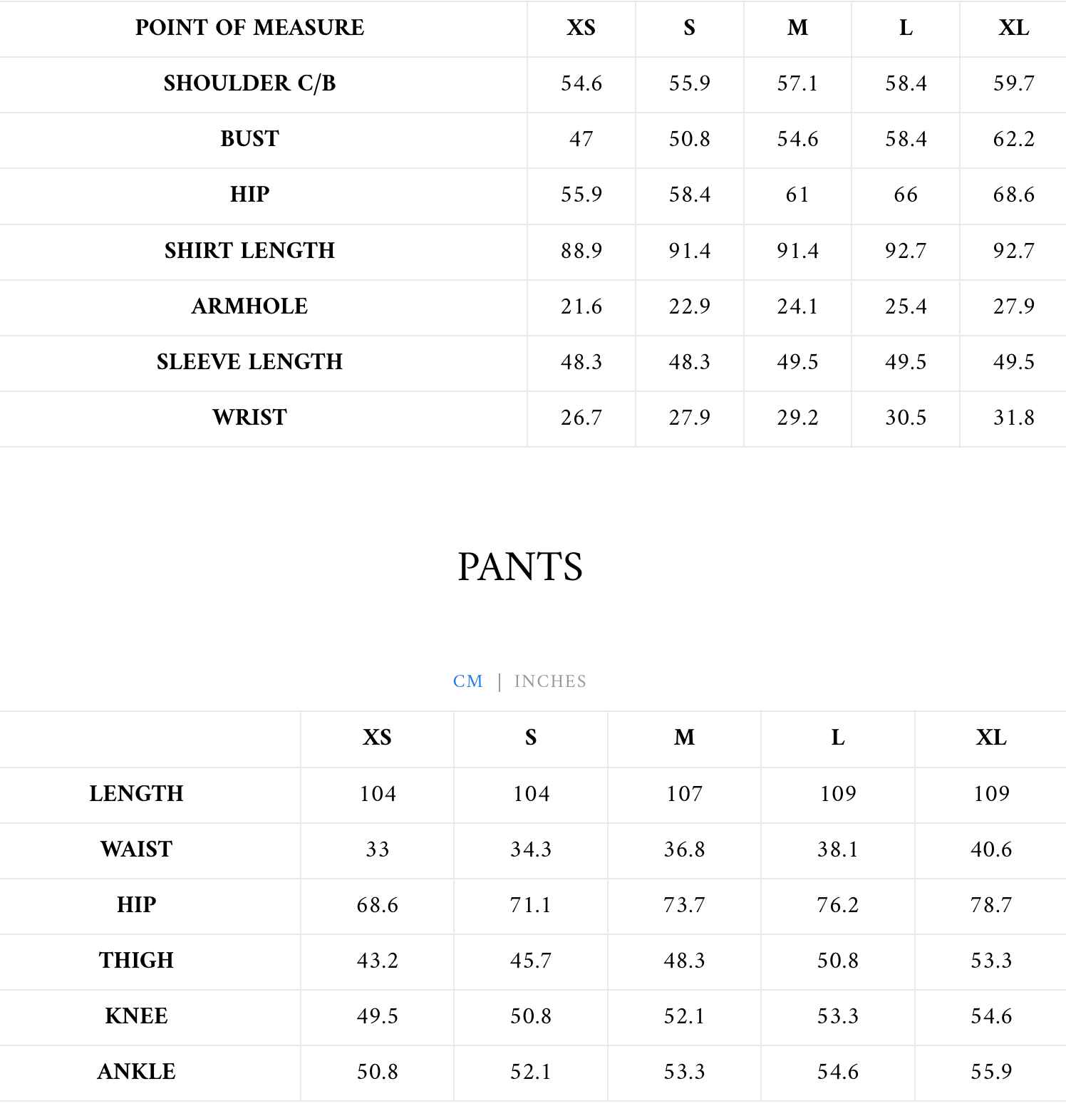 Size Chart