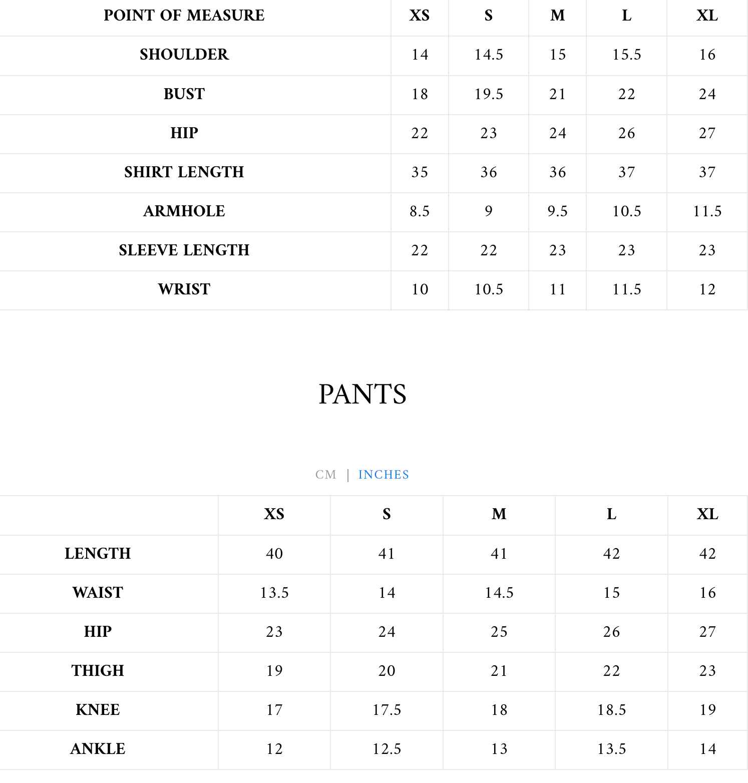 Size Chart