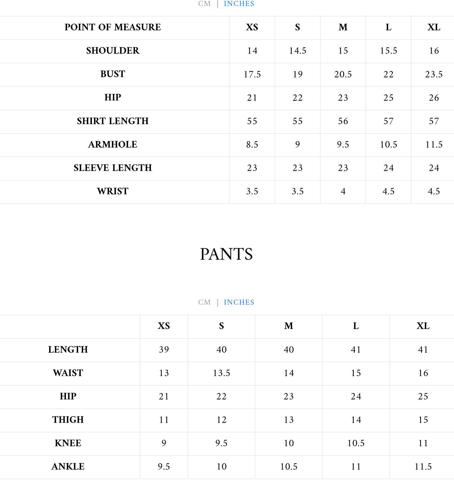 Size Chart