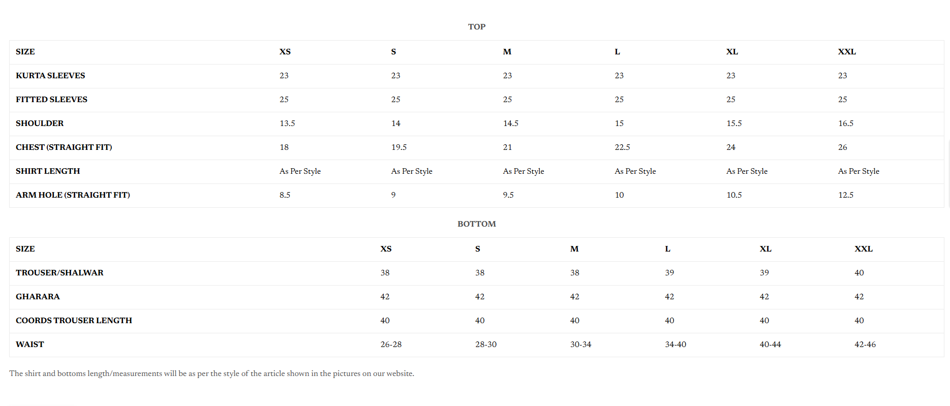 Size Chart