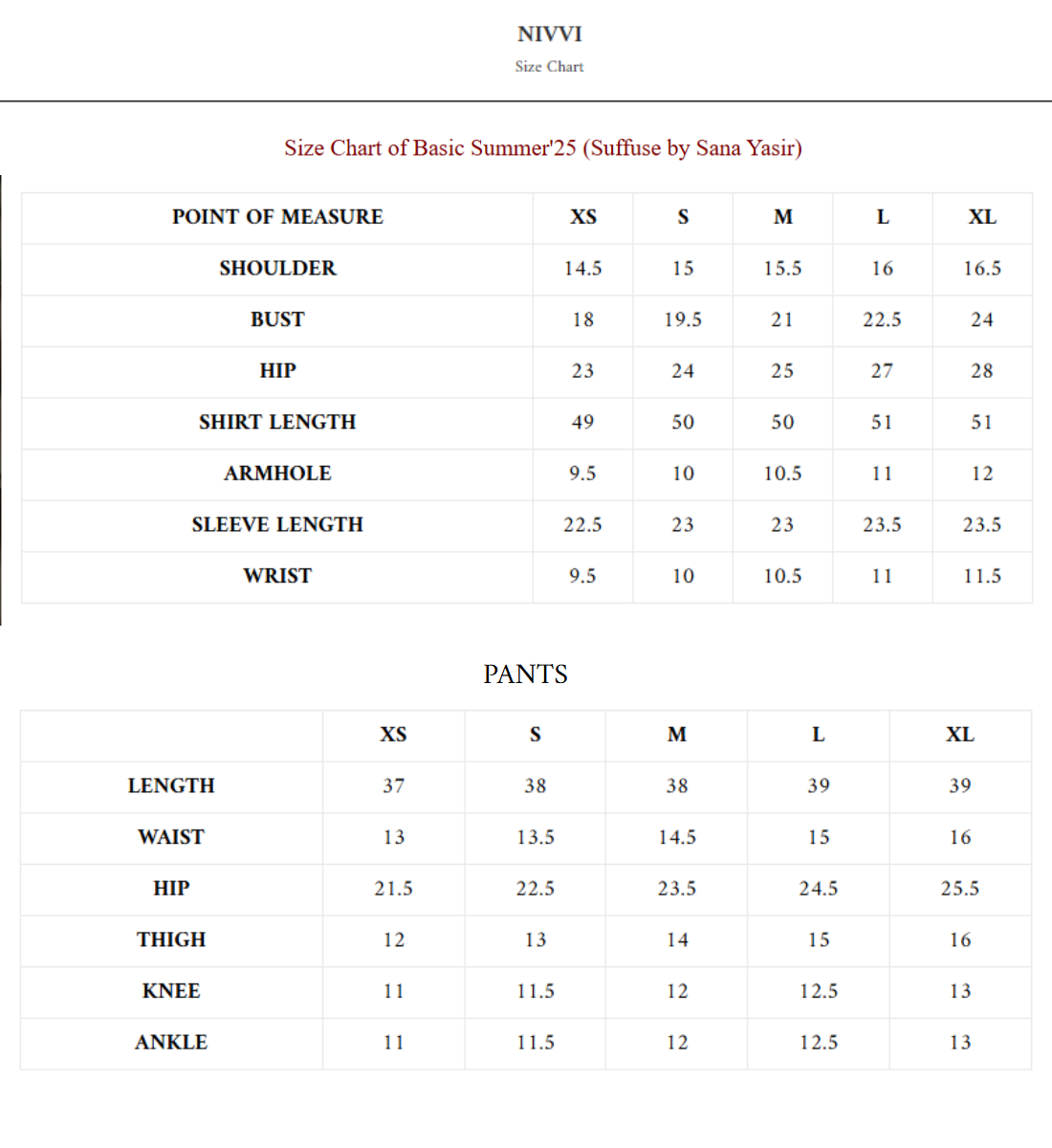 Size Chart