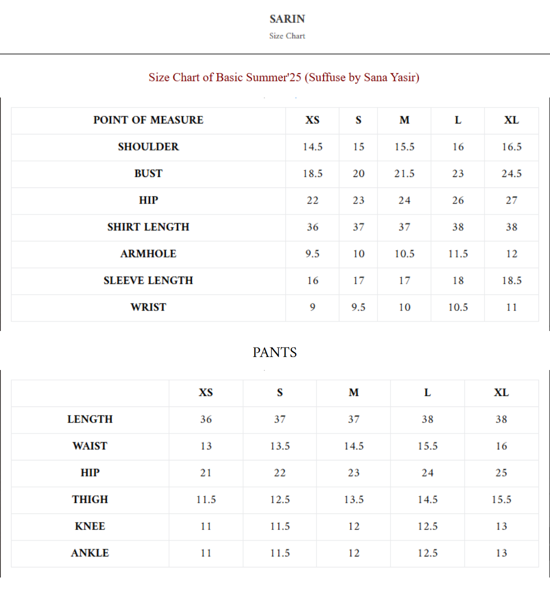 Size Chart
