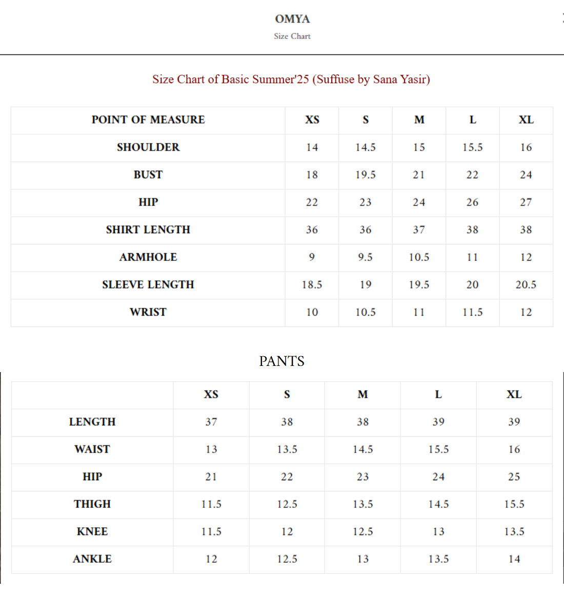 Size Chart