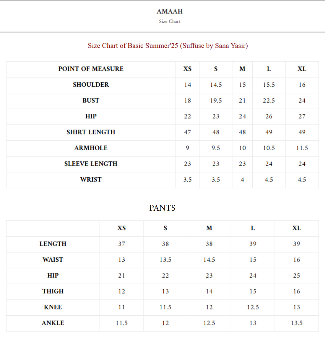 Size Chart