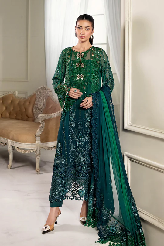 Maria B Chiffon - Emerald Green To Teal