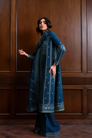 TEAL BLUE LUXURY EMBROIDERED KARANDI SET