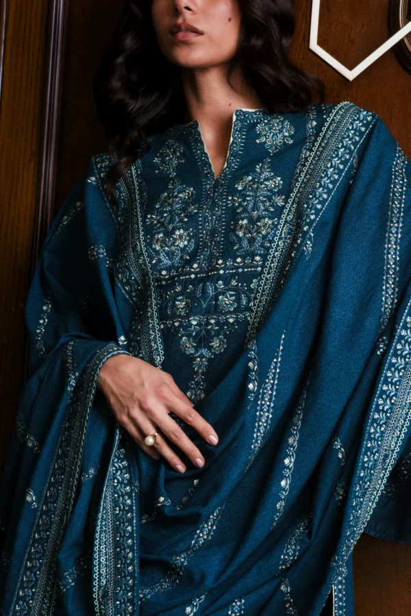 TEAL BLUE LUXURY EMBROIDERED KARANDI SET - Image 2