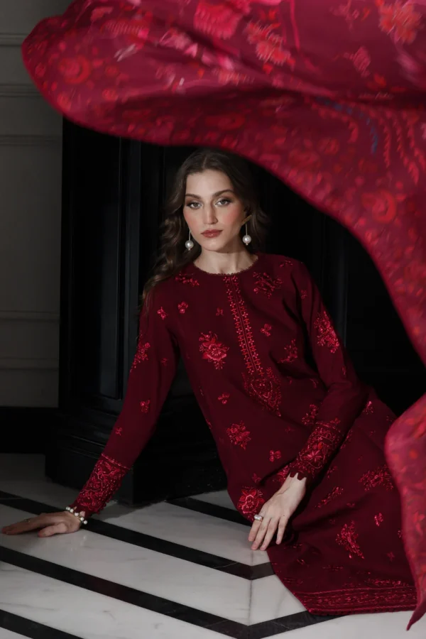 MAROON LUXURY EMBROIDERED KARANDI SET - Image 2