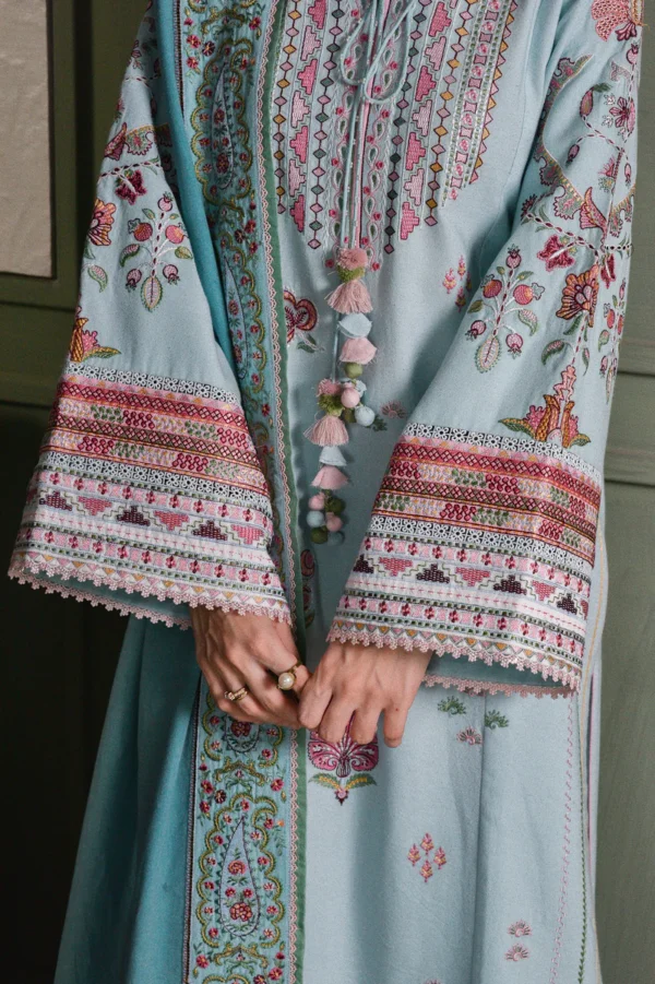 ICE BLUE LUXURY EMBROIDERED KARANDI SET - Image 2