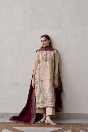 BEIGE & BURGUNDY LUXURY EMBROIDERED KARANDI SET
