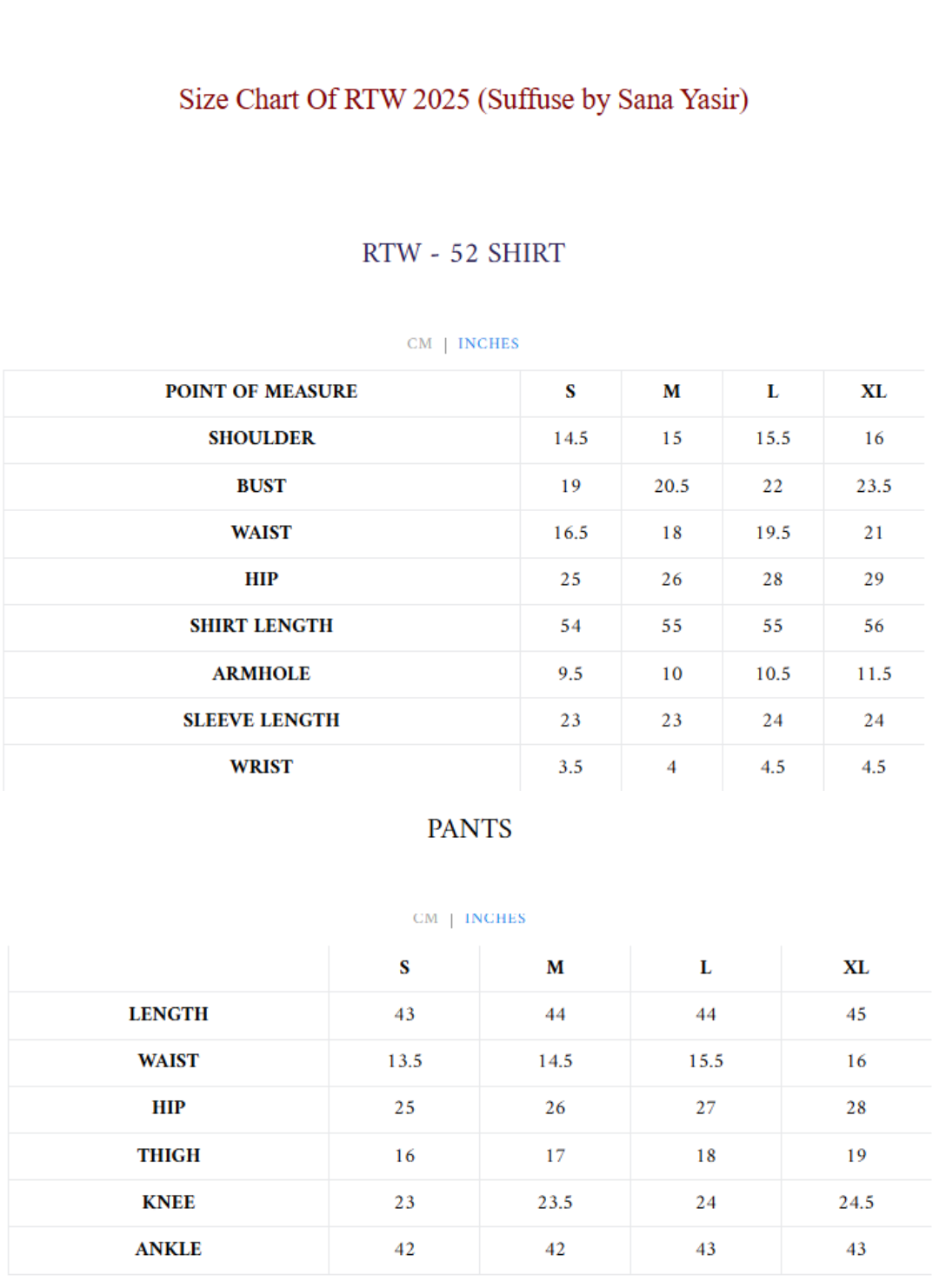 Size Chart