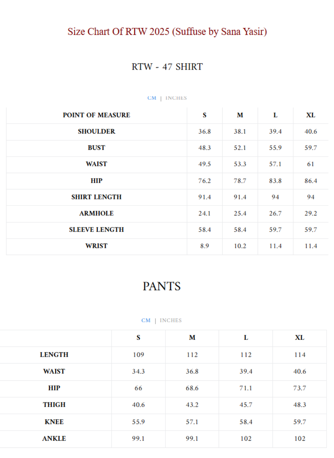 Size Chart