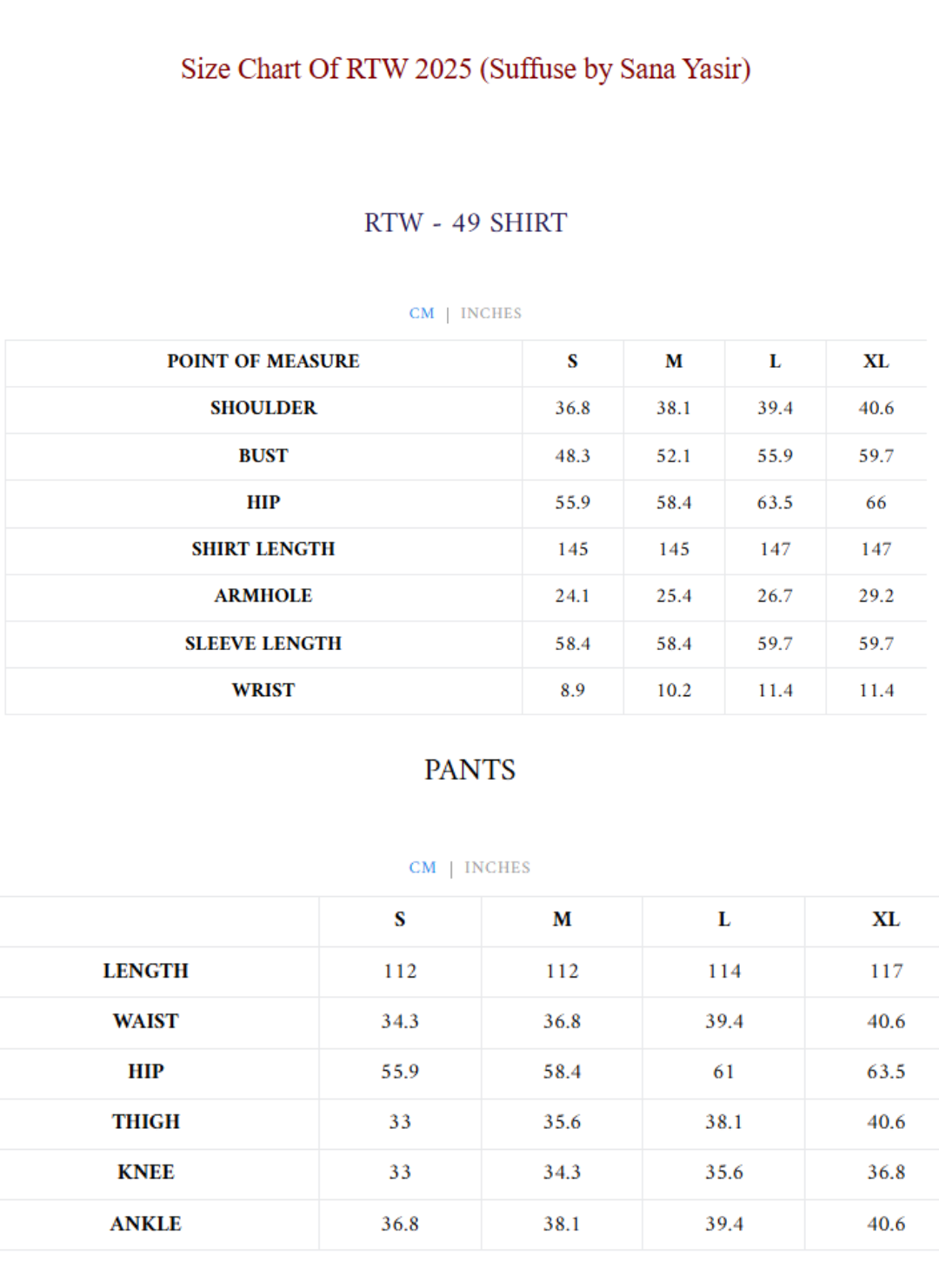 Size Chart