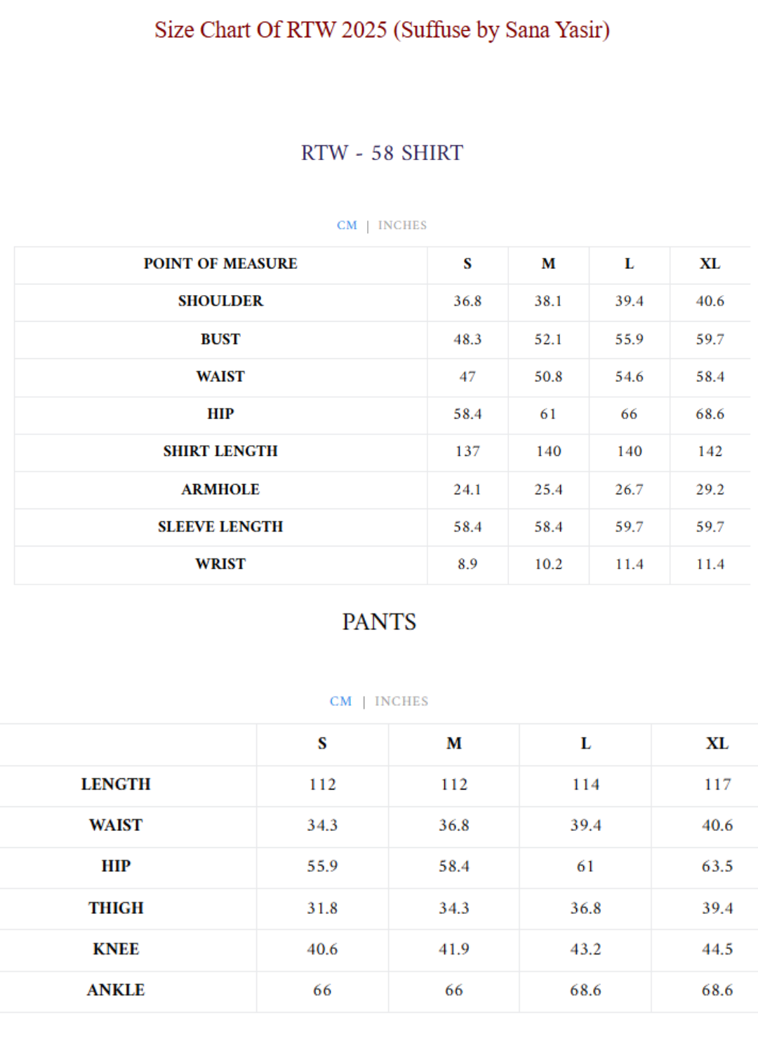 Size Chart