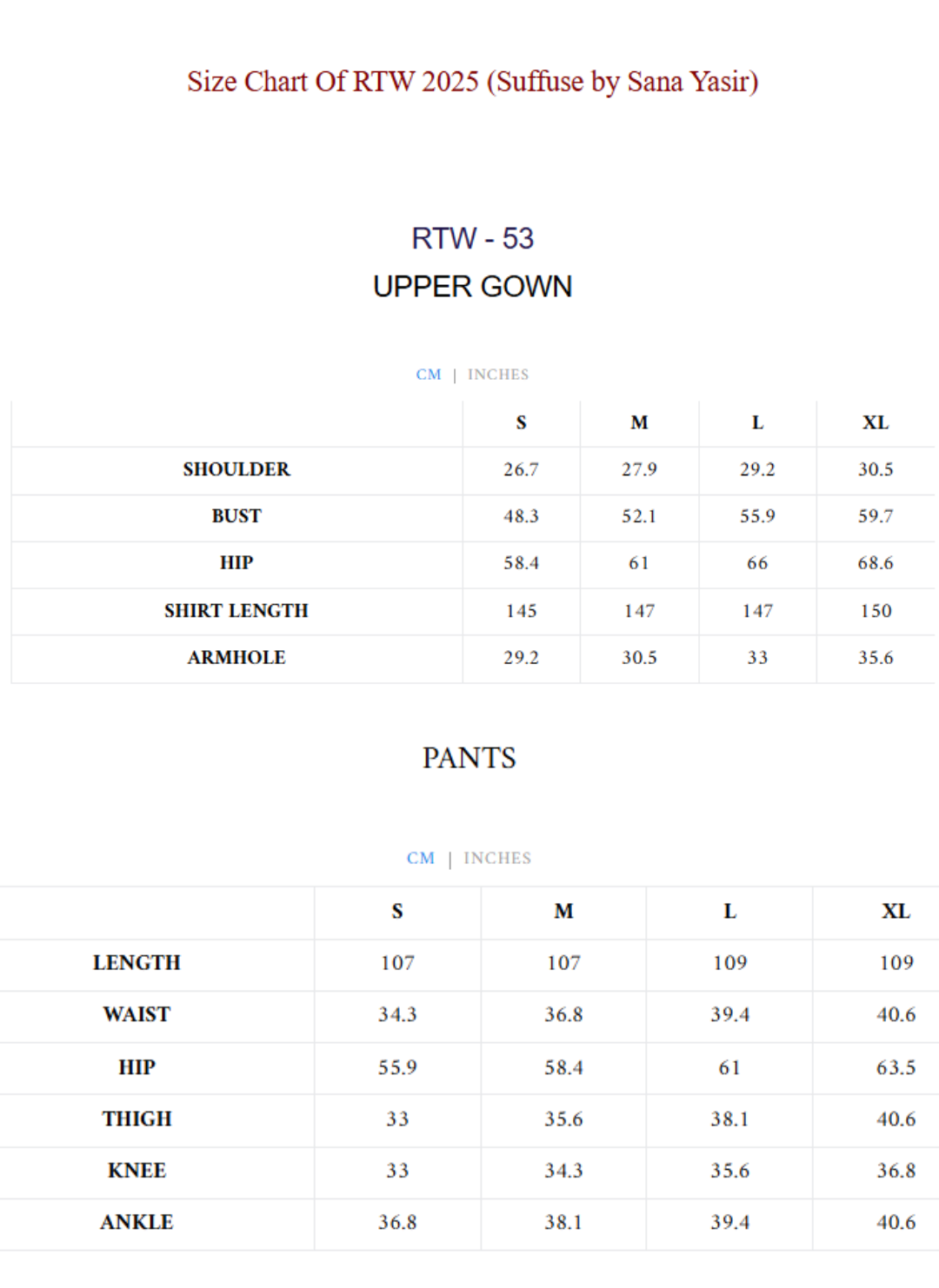 Size Chart