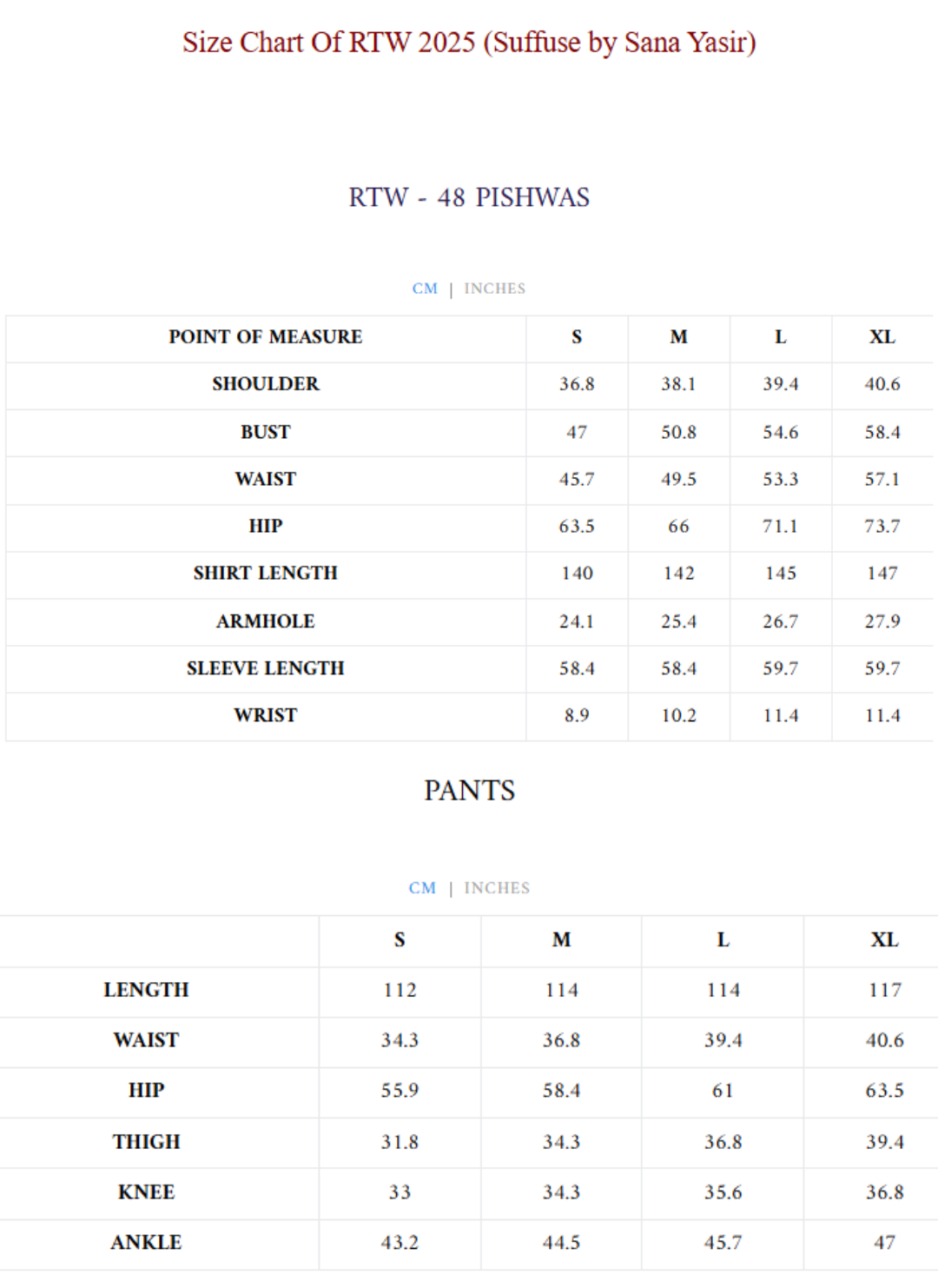 Size Chart