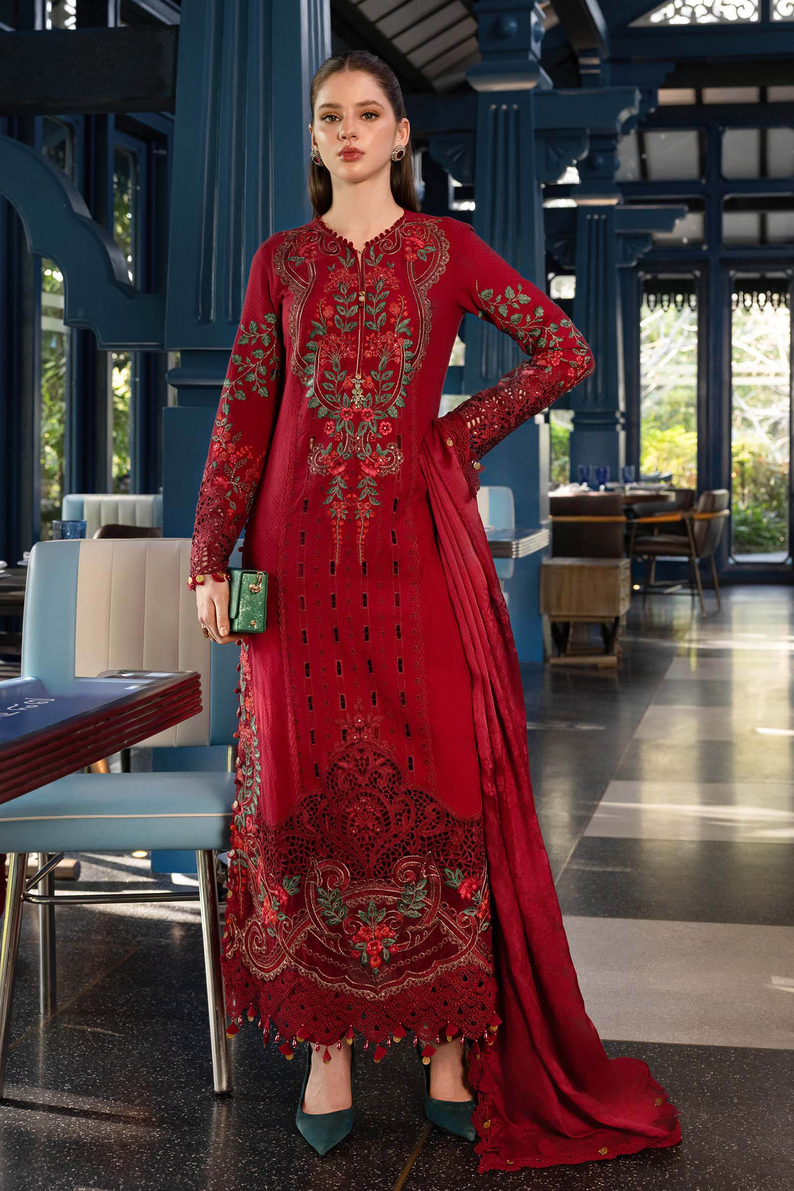 3 Piece Embroidered Jacquard Lawn Suit