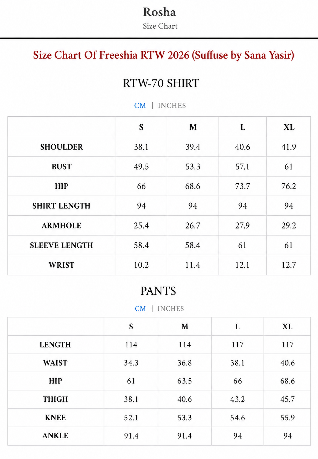 Size Chart