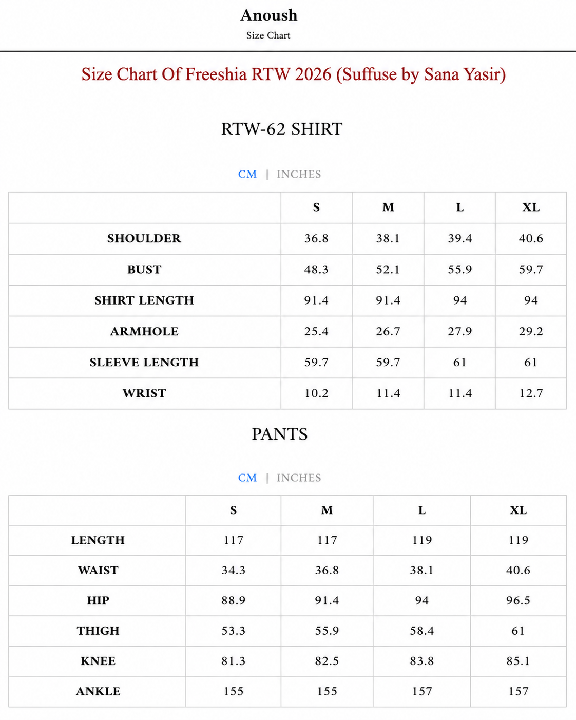 Size Chart