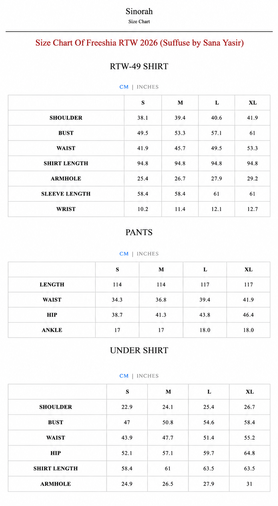 Size Chart